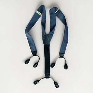 Roundtree & Yorke Black And Blue Chevron Stripes Suspenders Leather Loops